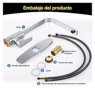 Foto 5 | Mezcladora Para Fregadero Grifo Monomando Cocina Con Cubiert Plata