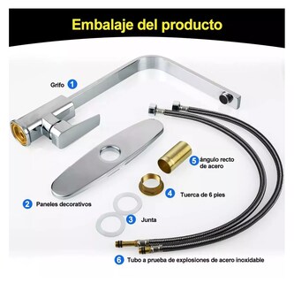 Foto 5 | Mezcladora Para Fregadero Grifo Monomando Cocina Con Cubiert Plata