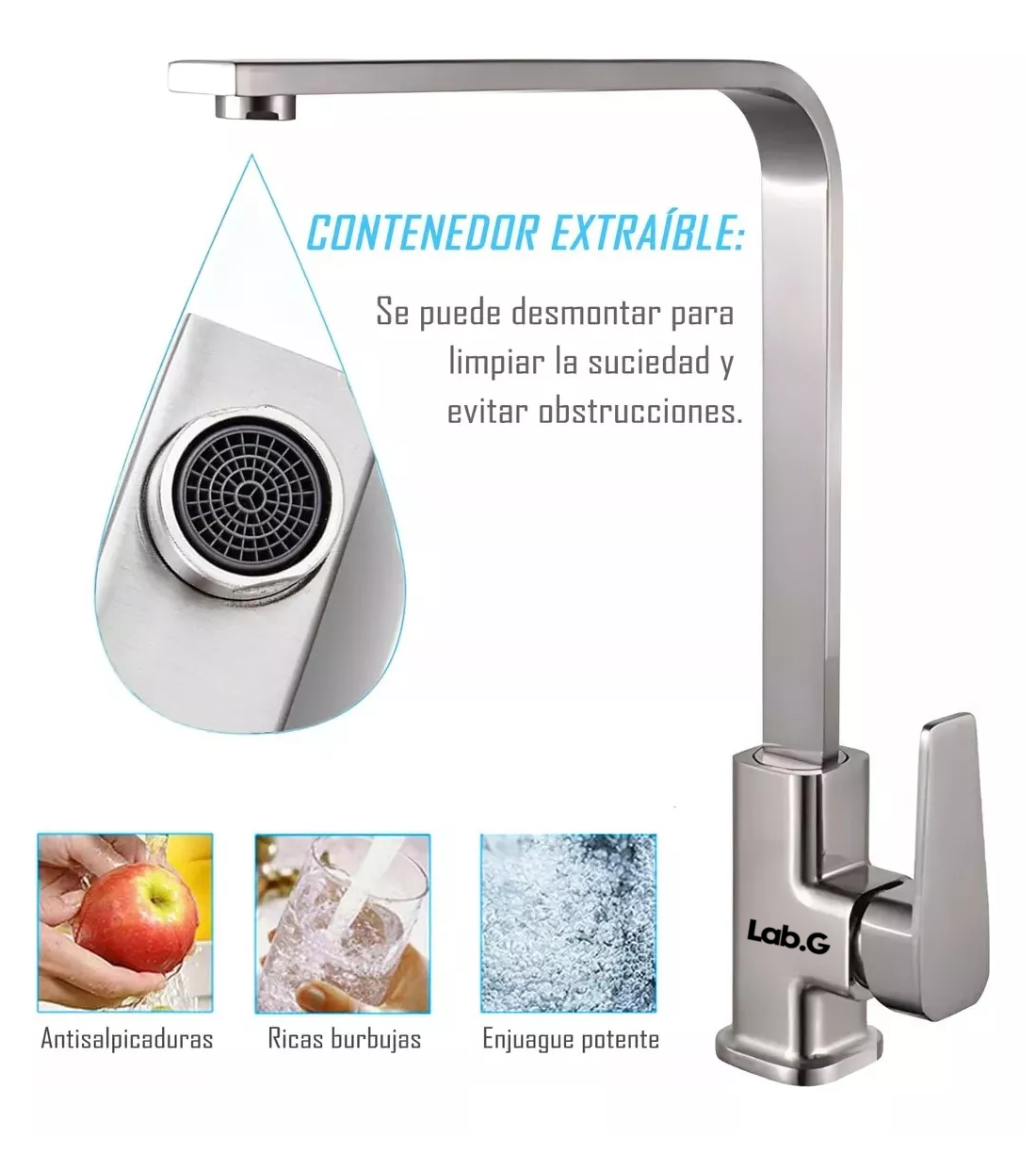 Foto 3 pulgar | Mezcladora Para Fregadero Grifo Monomando Cocina Con Cubiert Plata