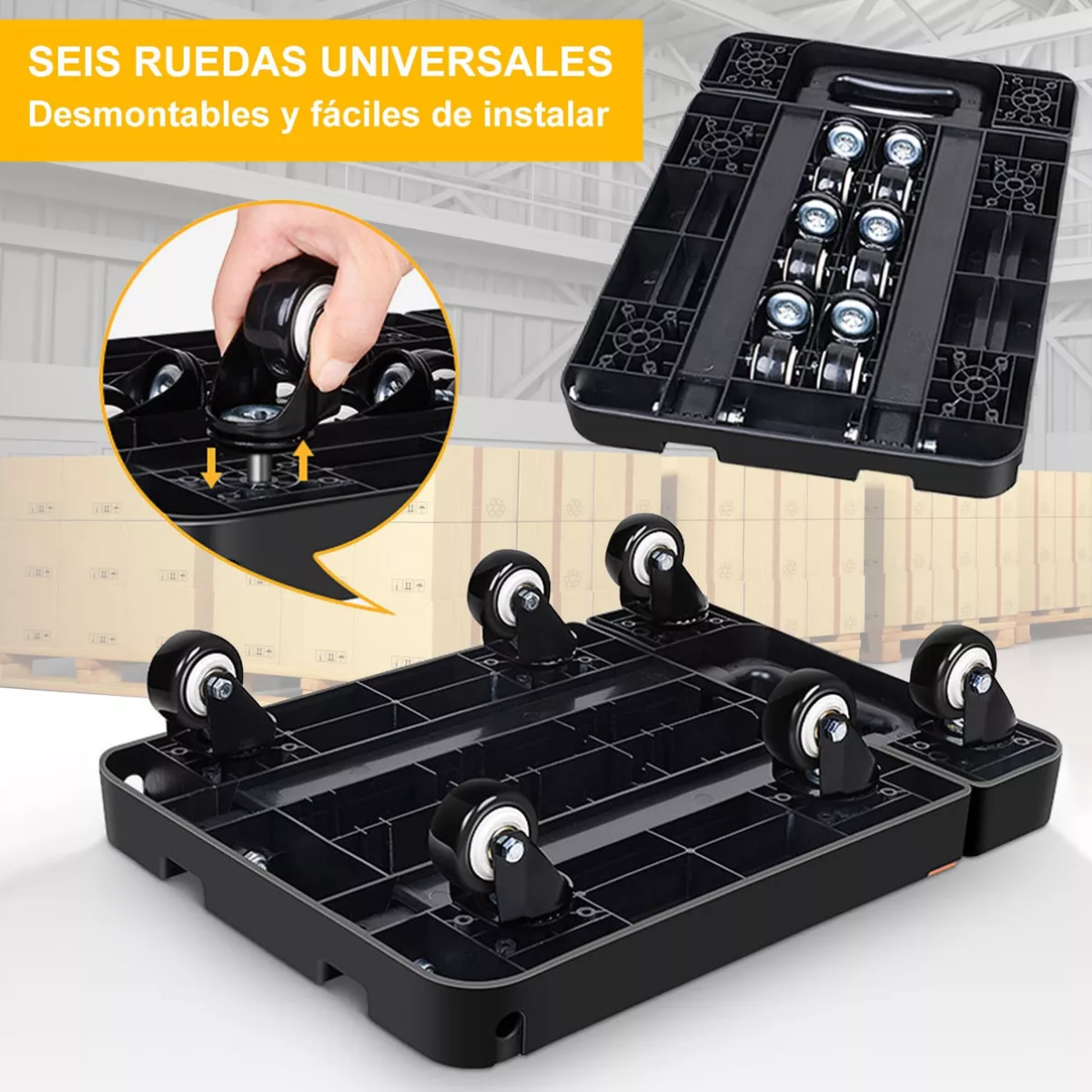 Foto 3 pulgar | Carrito Plegable de Carga 200kg Eo Safe Imports Esi-10841-1 Negro