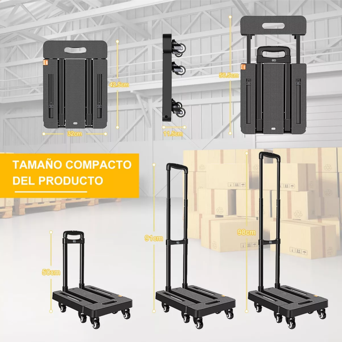 Foto 4 pulgar | Carrito Plegable de Carga 200kg Eo Safe Imports Esi-10841-1 Negro