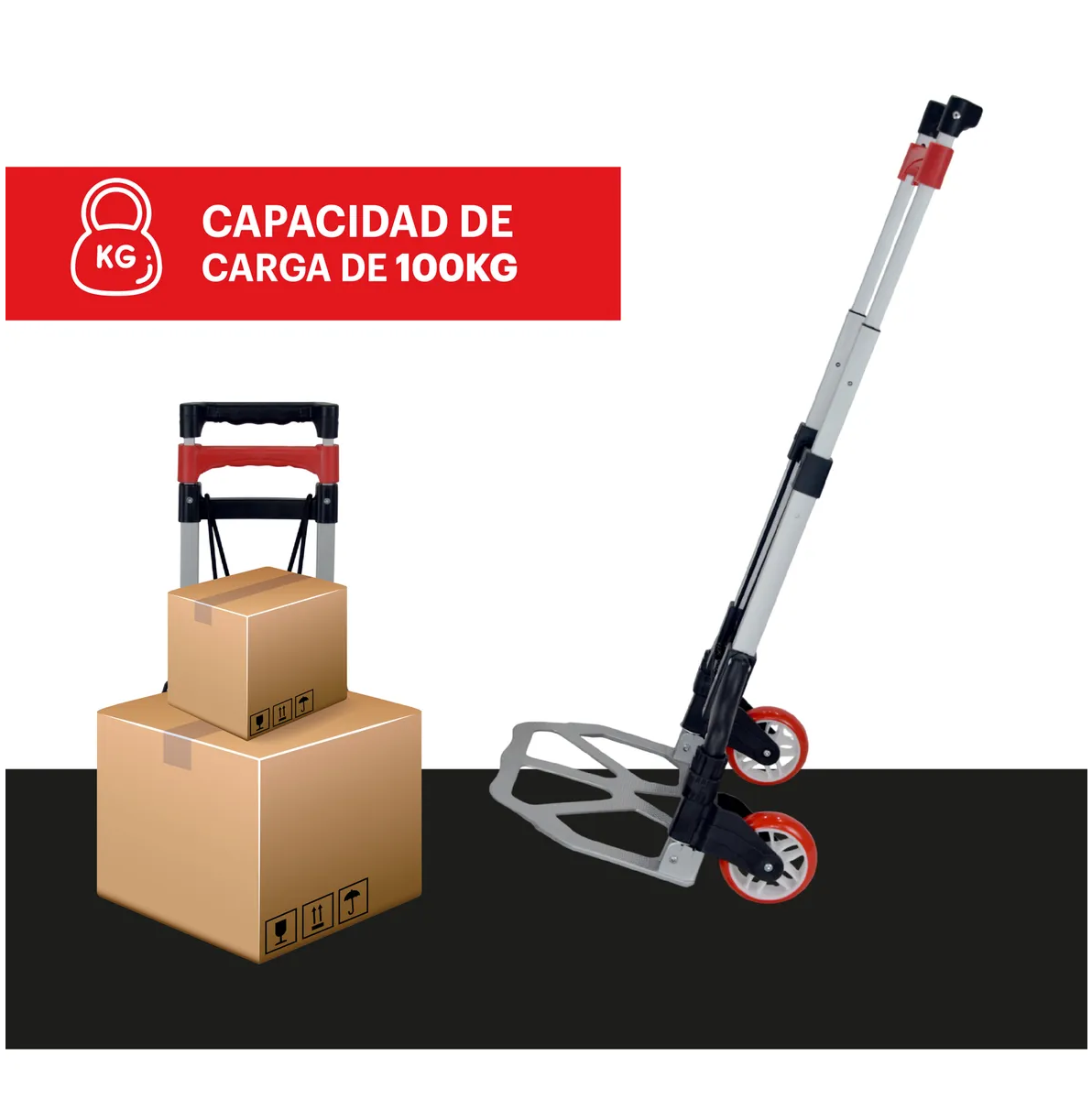 Foto 4 pulgar | Diablo Belug De Carga Plegable 100 Kg Altura Ajustable Resistente Rojo