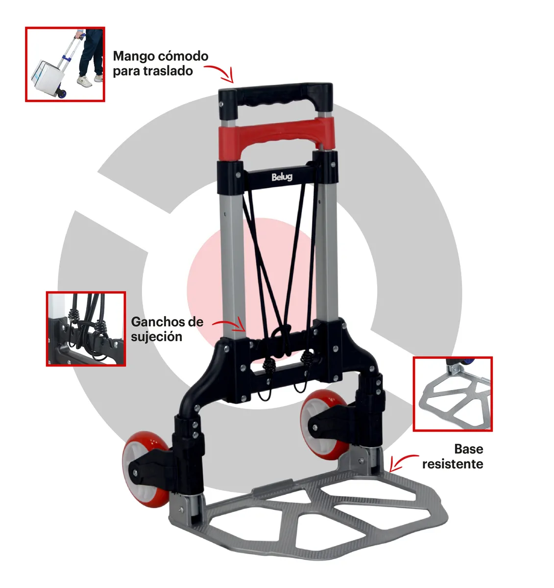 Foto 5 pulgar | Diablo Belug De Carga Plegable 100 Kg Altura Ajustable Resistente Rojo
