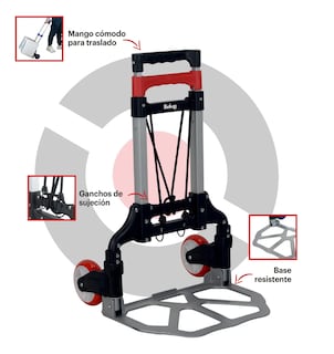 Foto 4 | Diablo Belug De Carga Plegable 100 Kg Altura Ajustable Resistente Rojo