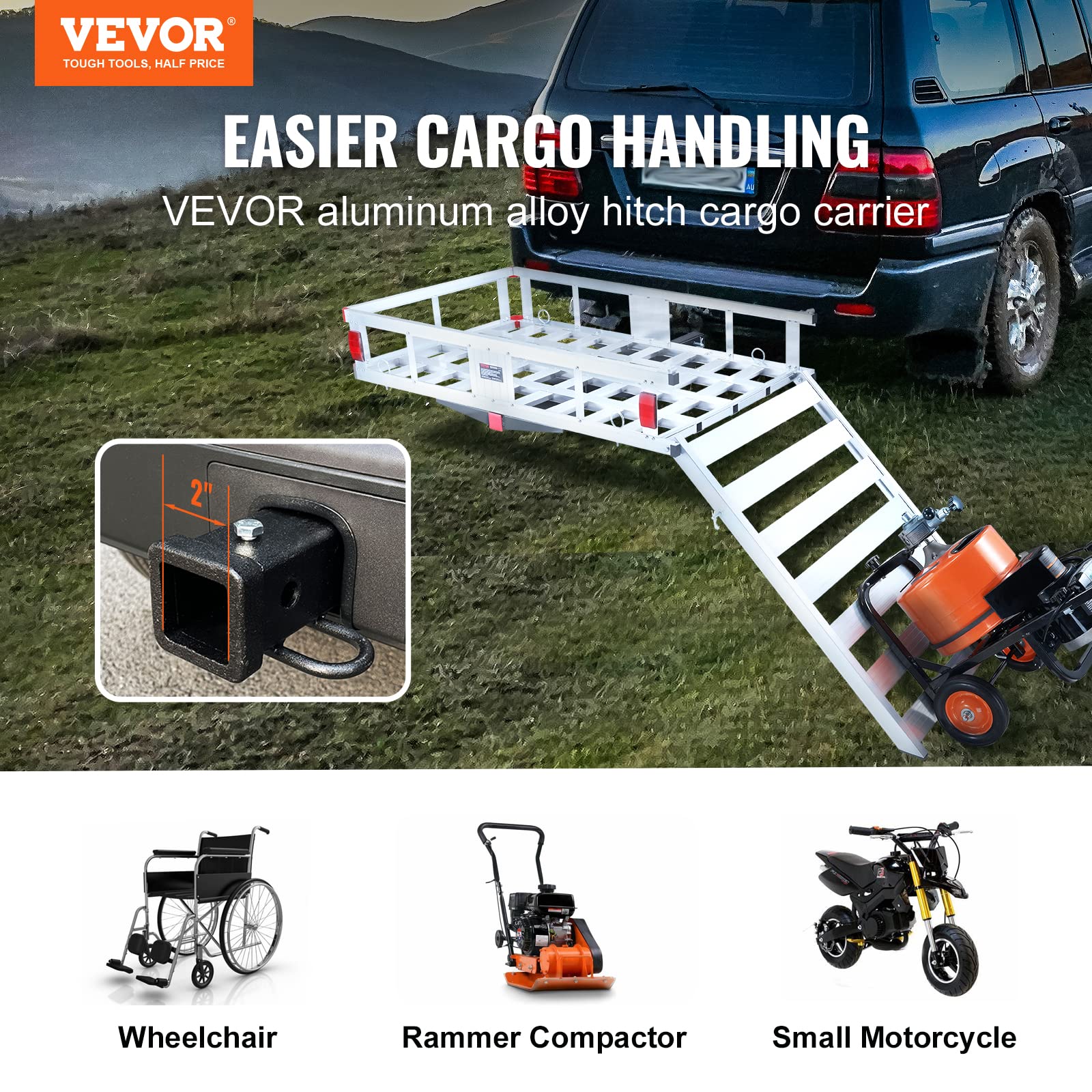 Foto 3 pulgar | Transportador De Carga Hitch Vevor, 50 X 75 X 22 Cm, 227 Kg, Aluminio Con Rampa - Venta Internacional.