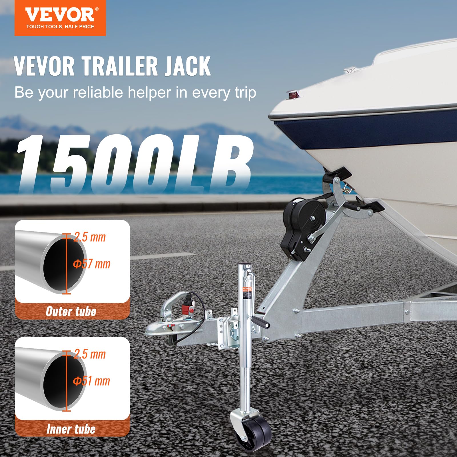 Foto 3 pulgar | Remolque Jack Vevor De 680 Kg Con Doble Rueda, Elevador De 25 A 57 Cm Para Autocaravana - Venta Internacional.