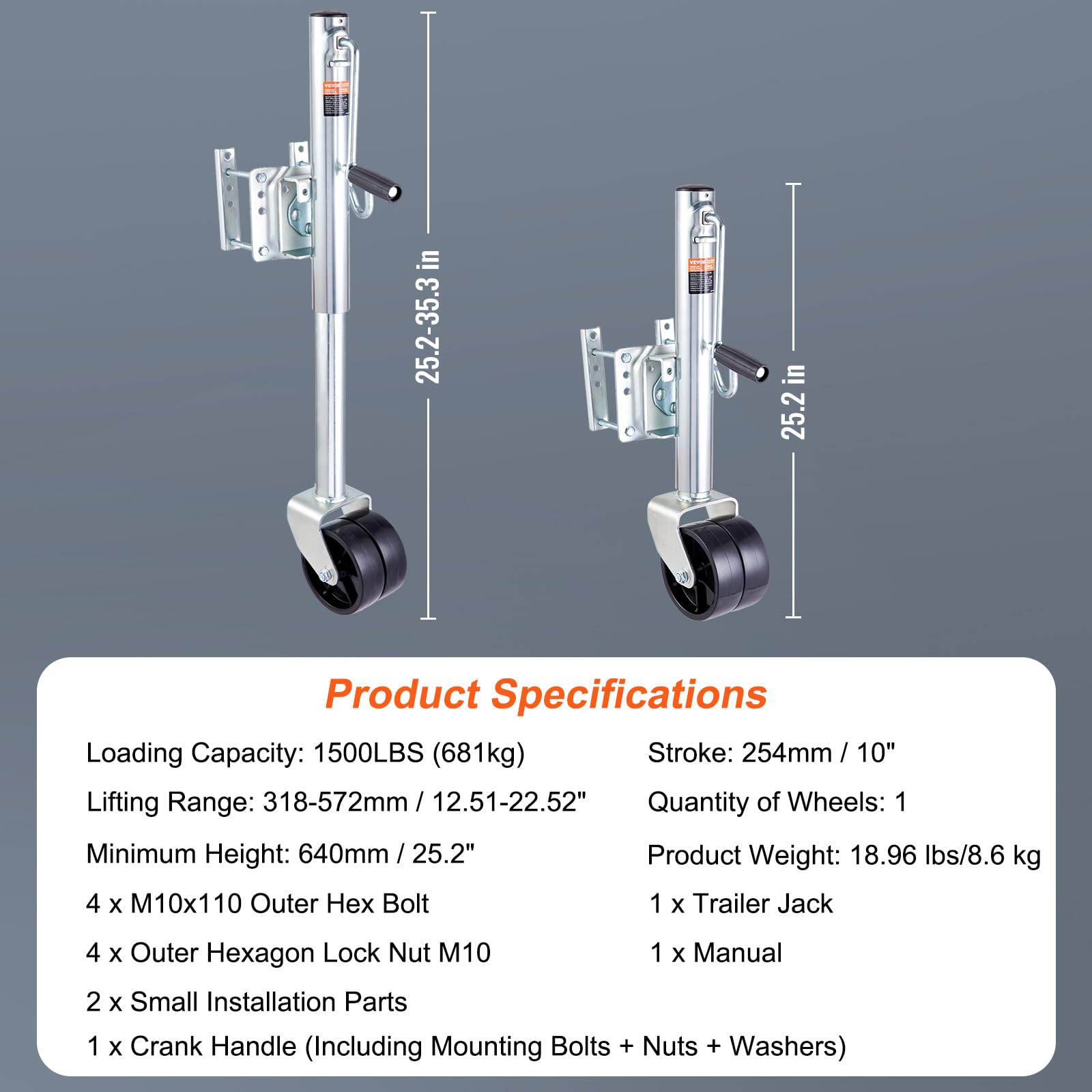 Foto 7 | Remolque Jack Vevor De 680 Kg Con Doble Rueda, Elevador De 25 A 57 Cm Para Autocaravana - Venta Internacional.