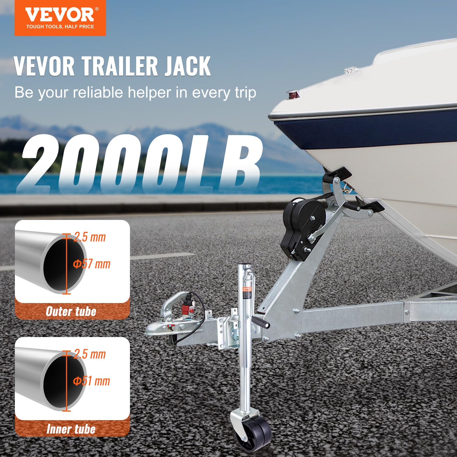 Foto 3 pulgar | Remolque Jack Vevor Con Lengüeta De Barco De 35,3 Cm, Capacidad De 2000 Libras, Con Rueda - Venta Internacional.