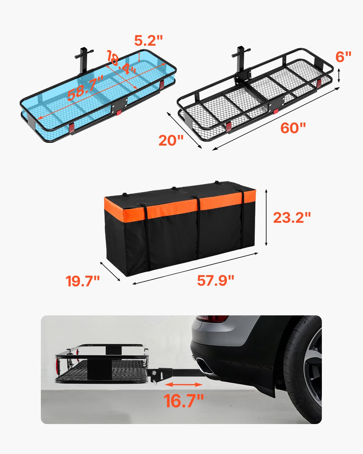 Foto 7 | Transportador De Carga Hitch Vevor, 60 X 20 X 15 Cm, 227 Kg De Capacidad Con Acc - Venta Internacional.