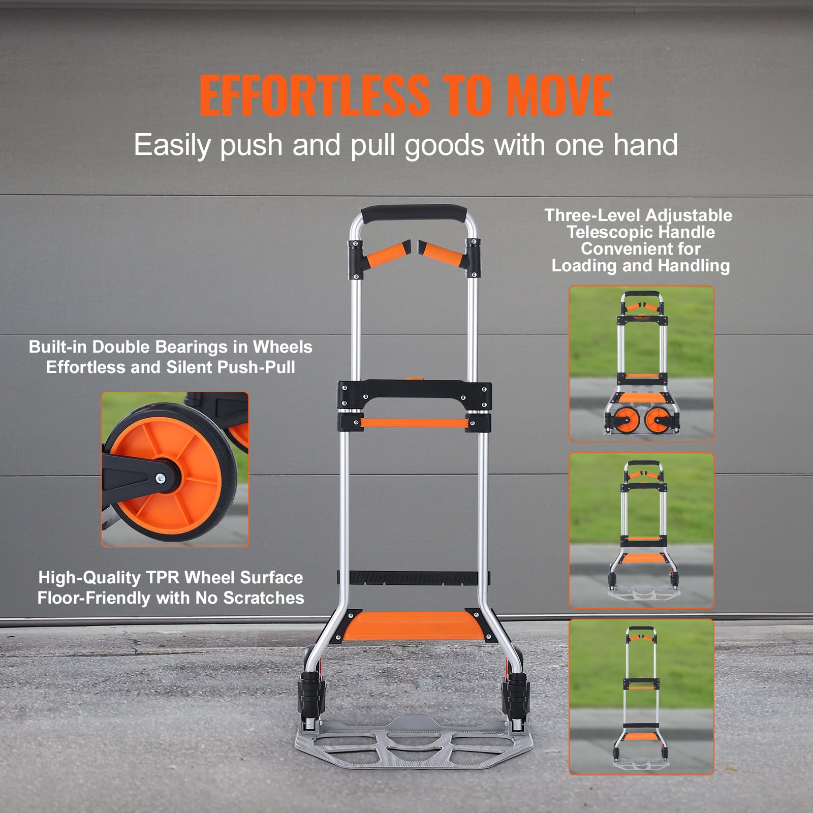Foto 3 | Carrito De Mano Plegable Vevor De Aluminio Con Capacidad Para 140 Kg - Venta Internacional.