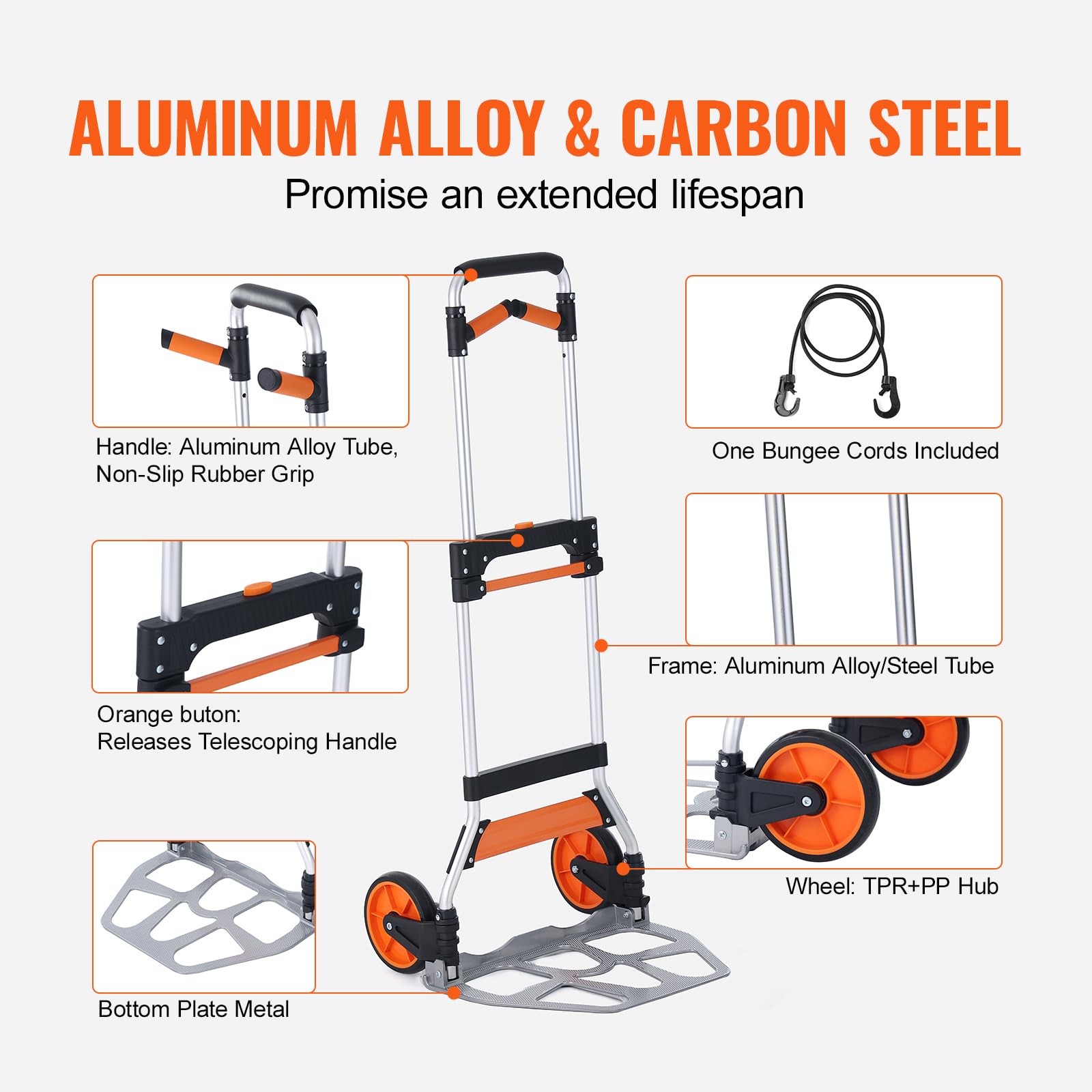 Foto 6 pulgar | Carrito De Mano Plegable Vevor De Aluminio Con Capacidad Para 140 Kg - Venta Internacional.