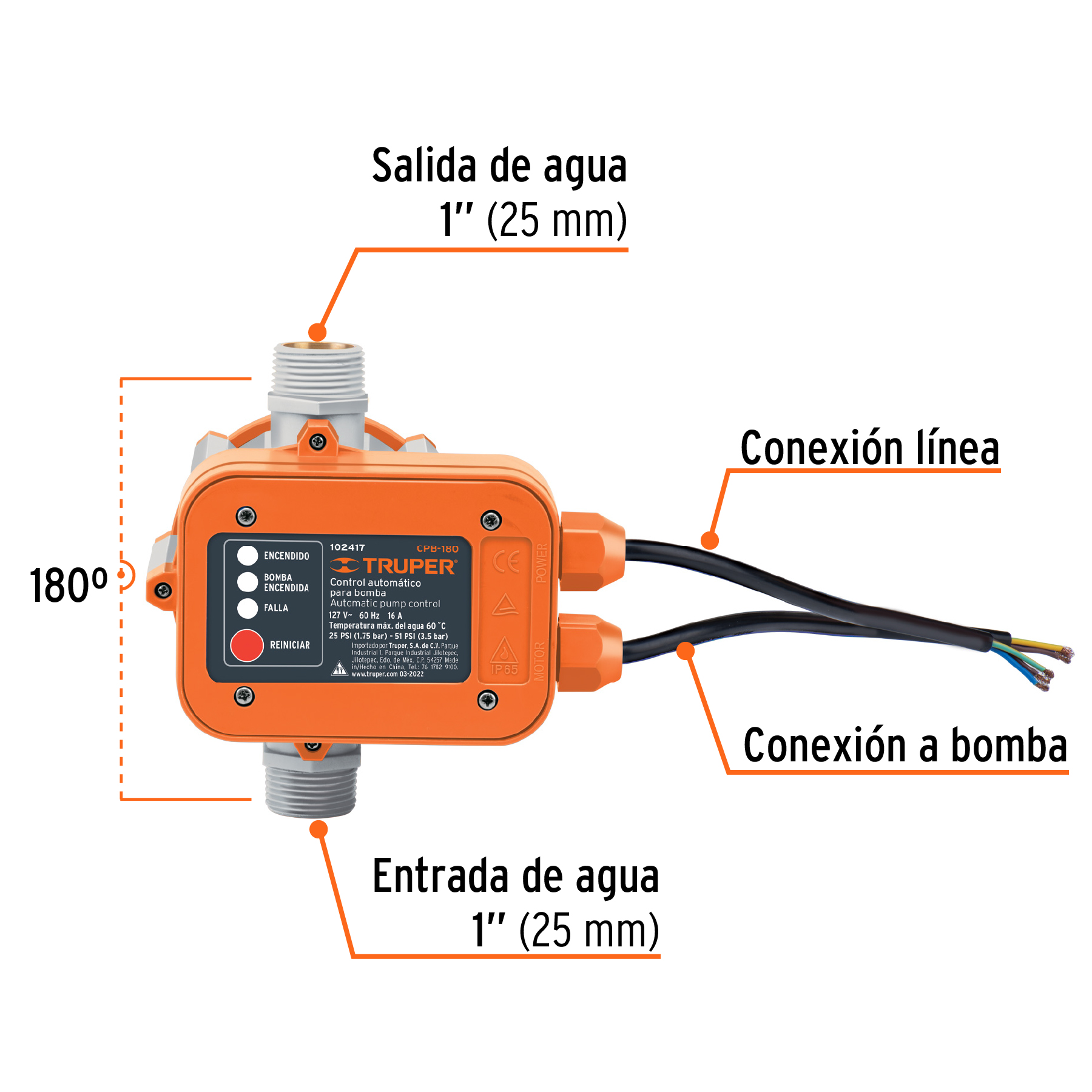 Foto 3 pulgar | Control de Presión de Bombas Truper para Agua