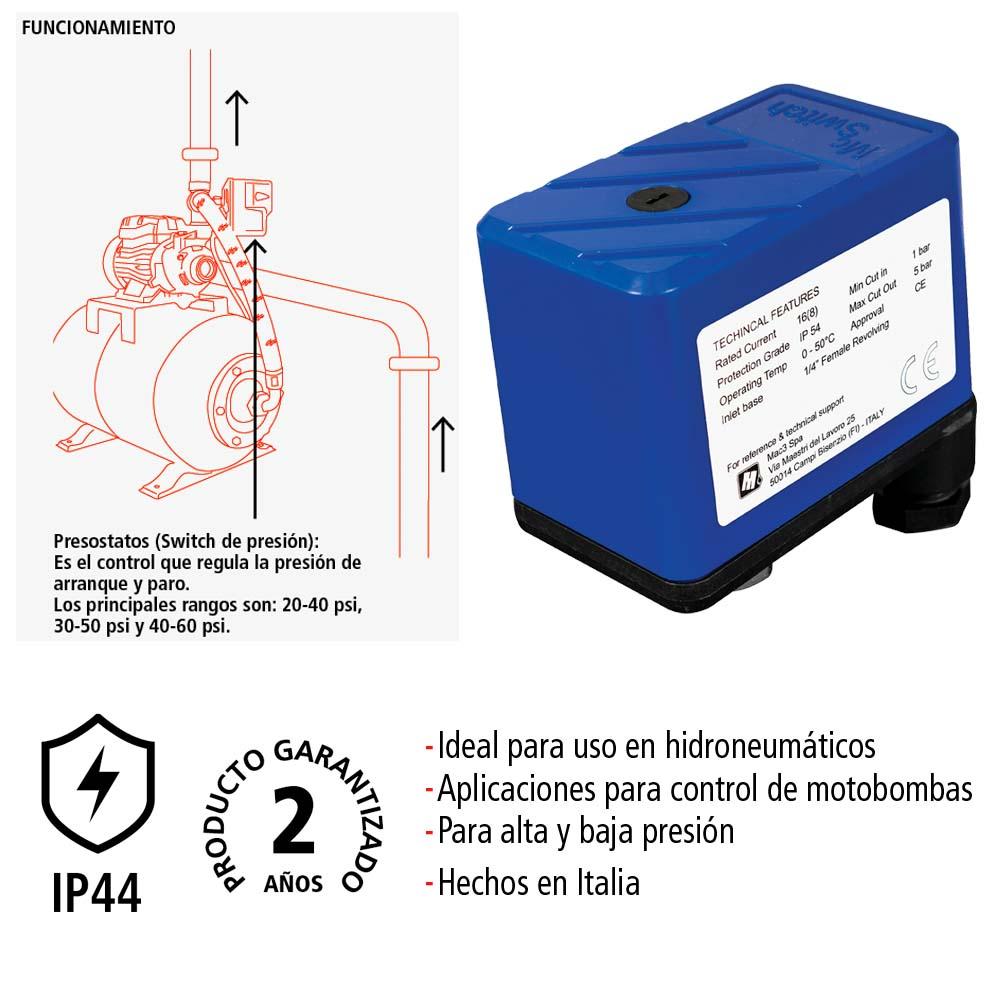 Foto 4 pulgar | Interruptor e Presión Iusa Presostato 20-40 Psi