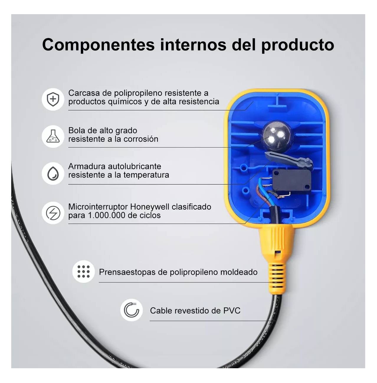 Foto 6 pulgar | Flotador Eléctrico Electronivel Tinaco Cisterna 6m Cable Amarillo Negro Azul