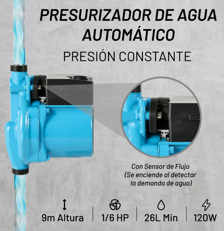 Foto 3 | Nuur Presurizador De Agua 1/6hp 26l/min Presu26l
