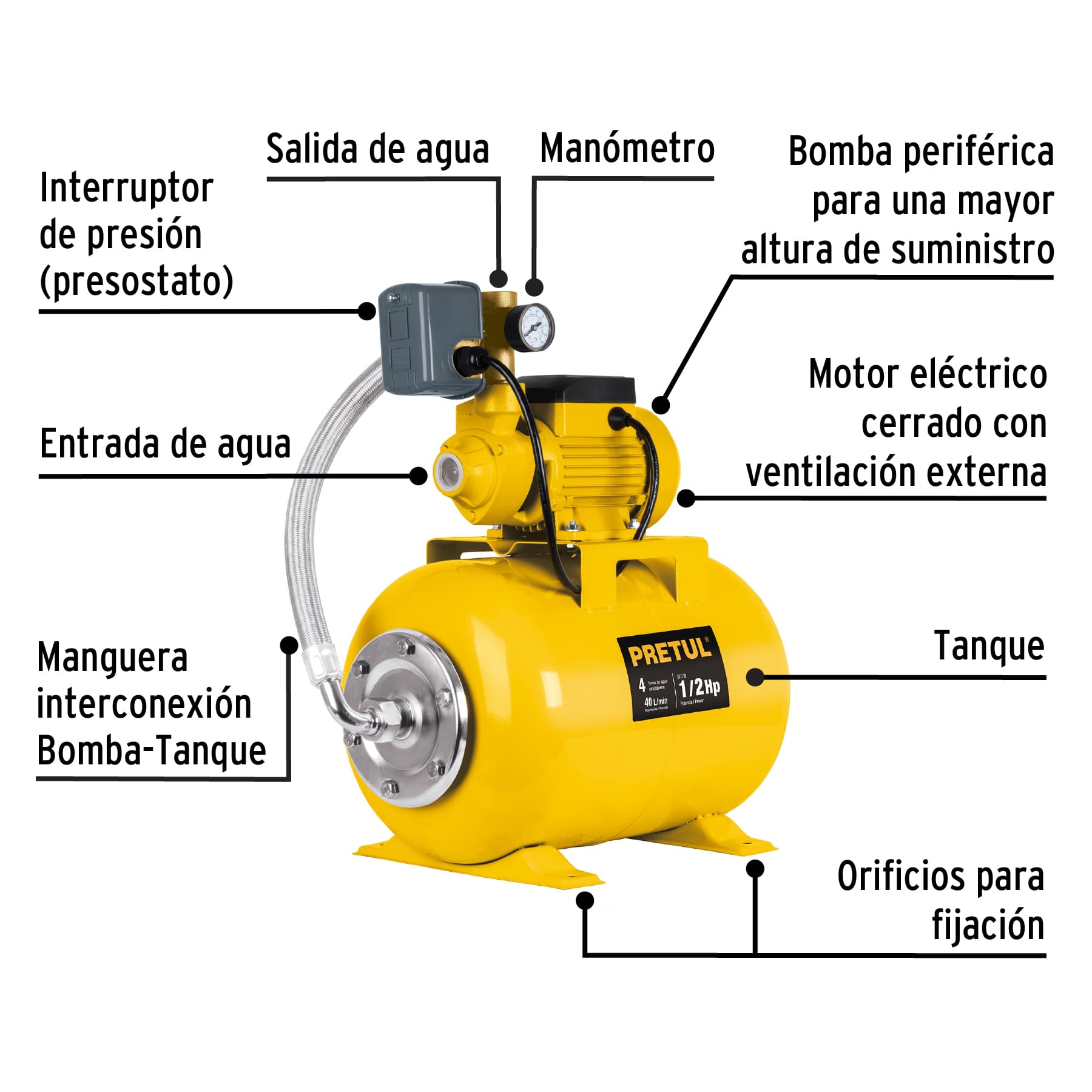 Foto 4 pulgar | Bomba Hidroneumática Pretul 24 L color Amarillo