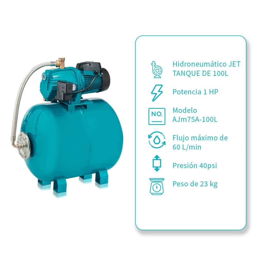 Foto 4 pulgar | Hidroneumático Bomba Jet 1 Hp Iusa Tanque 100 Litros Azul