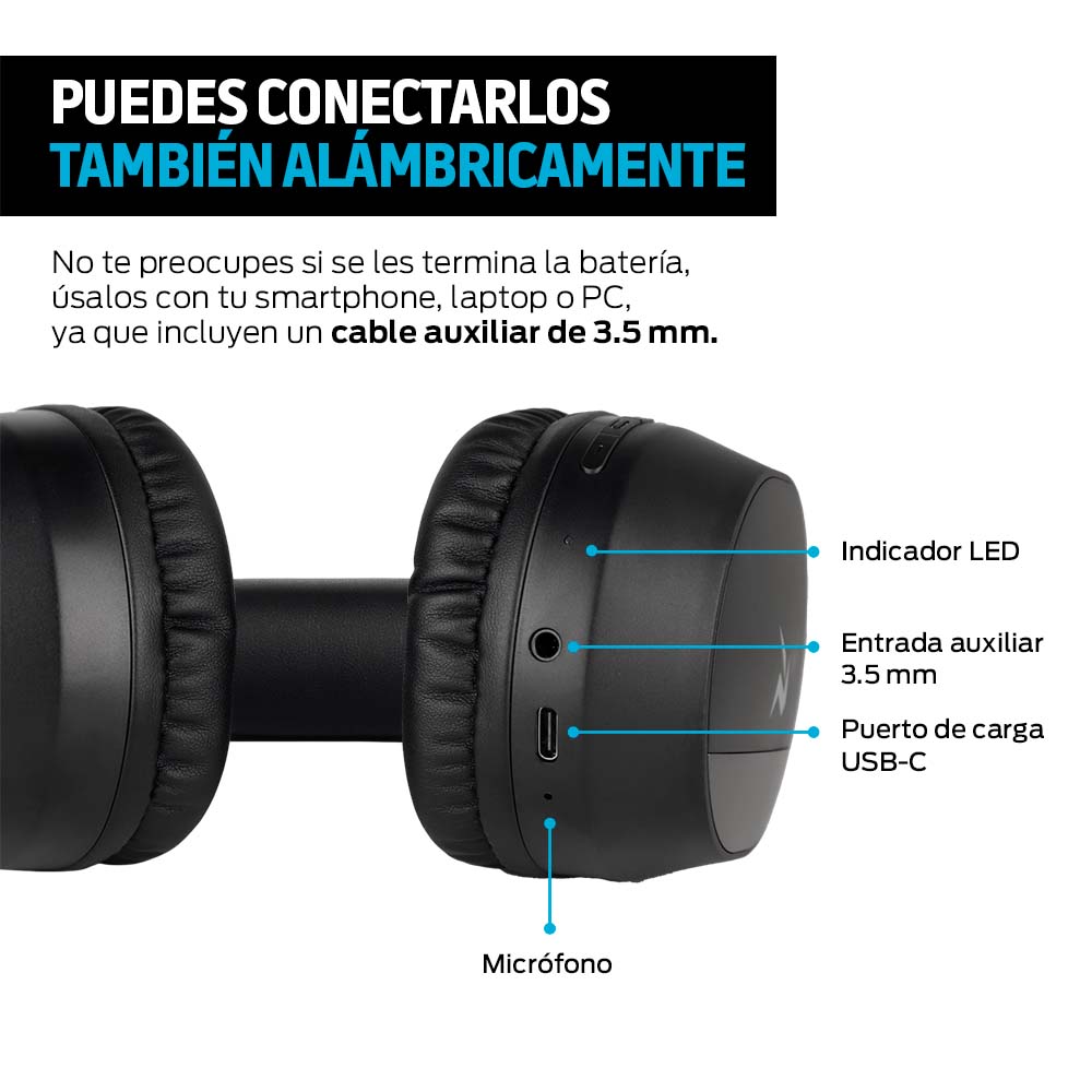 Foto 5 pulgar | Audí­fonos Tipo Diadema Redlemon 79329 color Negro con Bluetooth Inalámbricos Over-Ear Plegable
