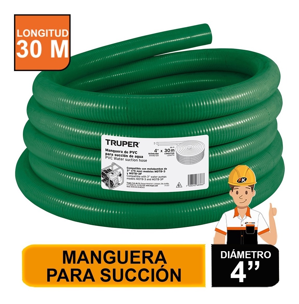 Manguera Rígida De Succión Para Motobomba 4 Truper 101041