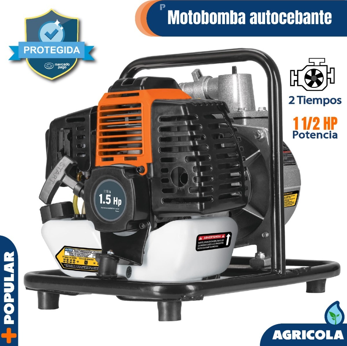 Motobomba 1' X 1' A Gasolina 1-1/2 Hp, 2 Tiempos 101110