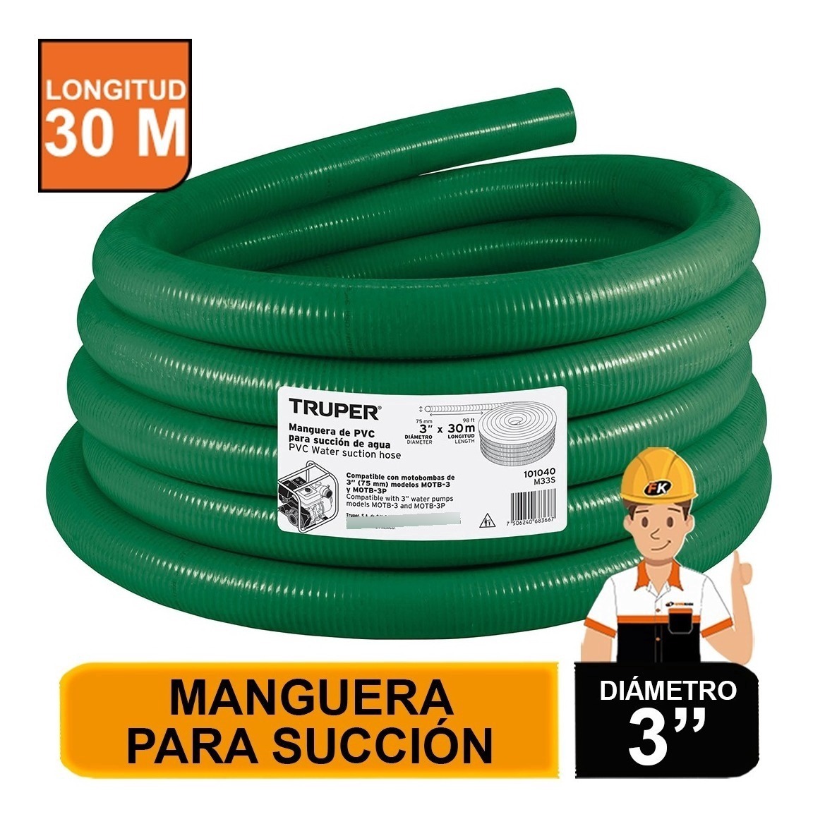 Manguera Rígida De Succión Para Motobomba 3 Truper 101040