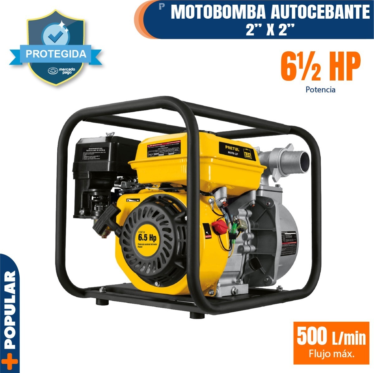 Motobomba Autocebante 2 X2  Gasolina 6-1/2 Hp, Pretul  28029