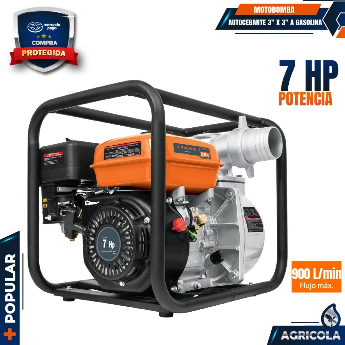 Motobomba Autocebante 3  X 3  A Gasolina 7 Hp, Truper  17117