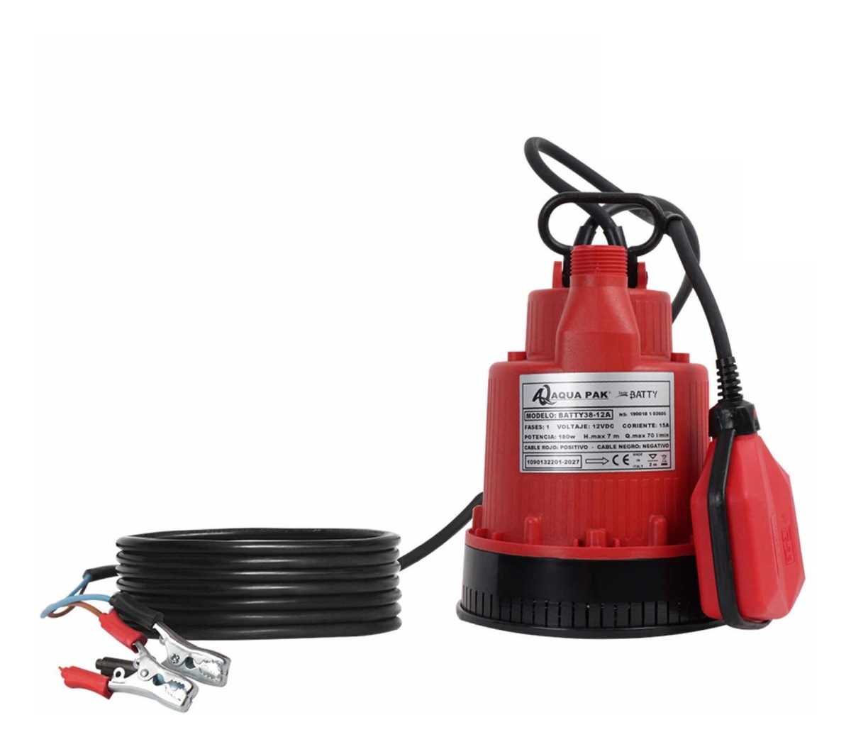 Motobomba Achique Sumergible Aqua Pak BATTY38-12A color Rojo 180 W 12 VCD Batería