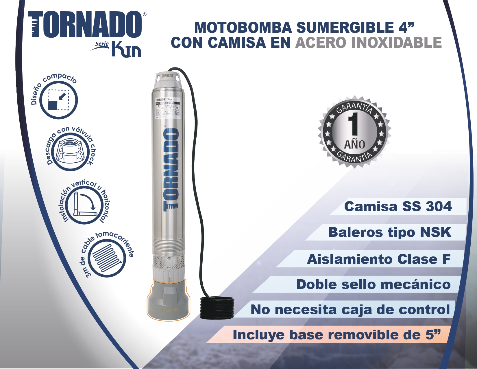 Foto 5 pulgar | Motobomba Sumergible Para Agua Limpia Marca Tornado Serie Kin Kin58-6/1115 1 .1 Hp , 115 Volts.