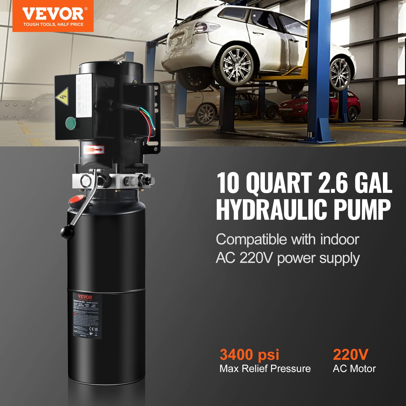 Foto 3 pulgar | Unidad De Potencia Hidráulica Vevor 10l 220v 3hp Para Elevador De Coches 2950 Psi - Venta Internacional.