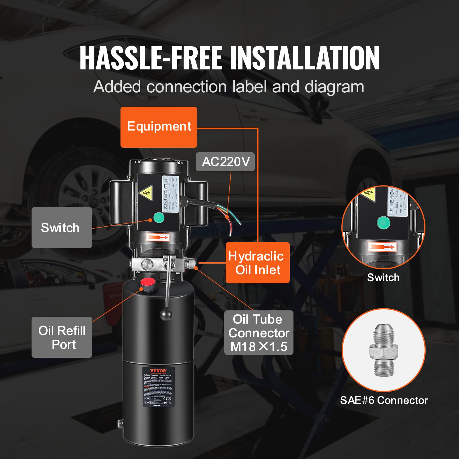 Foto 7 pulgar | Unidad De Potencia Hidráulica Vevor 10l 220v 3hp Para Elevador De Coches 2950 Psi - Venta Internacional.