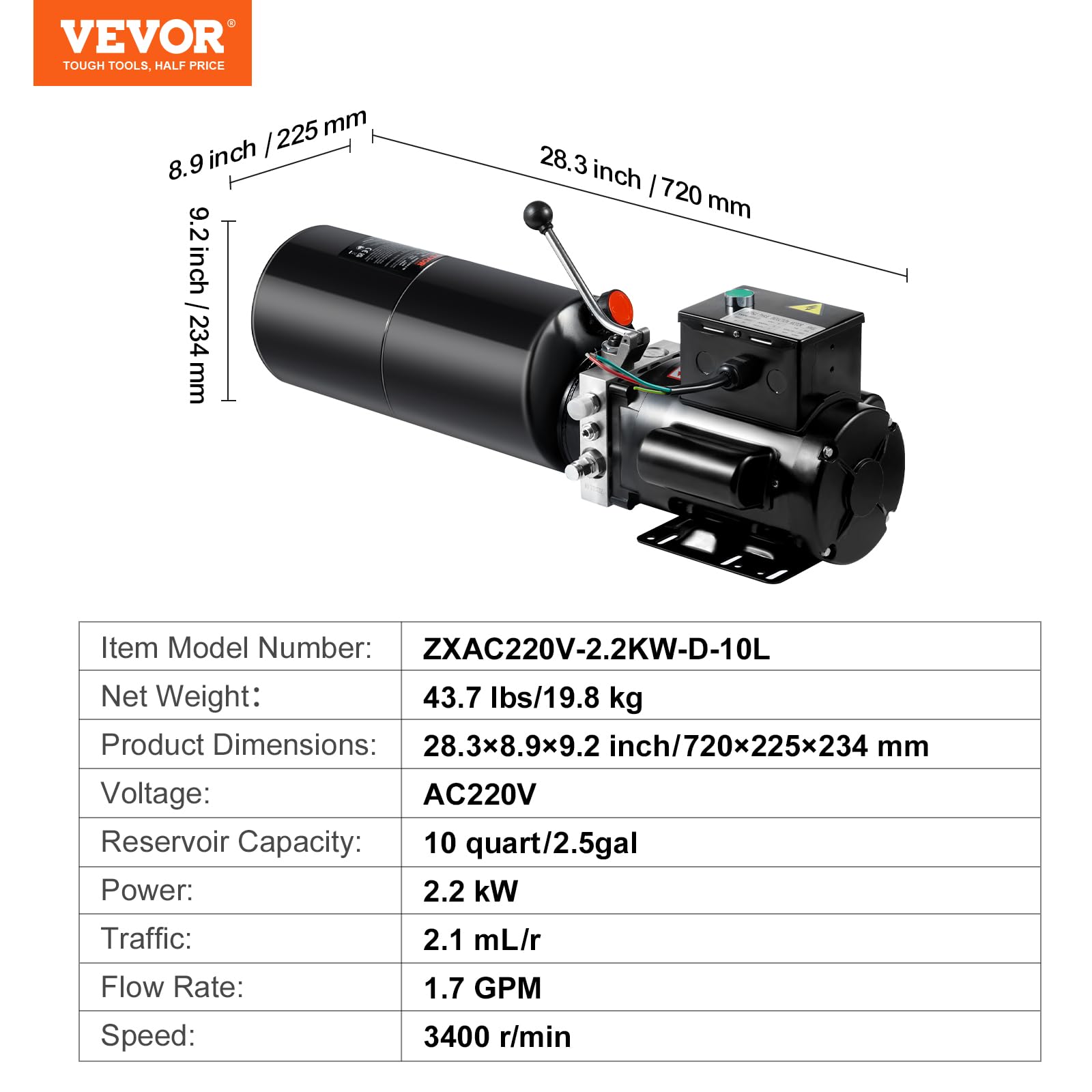 Foto 8 pulgar | Unidad De Potencia Hidráulica Vevor 10l 220v 3hp Para Elevador De Coches 2950 Psi - Venta Internacional.