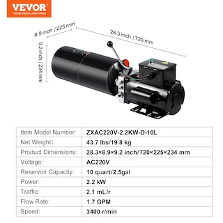 Foto 7 | Unidad De Potencia Hidráulica Vevor 10l 220v 3hp Para Elevador De Coches 2950 Psi - Venta Internacional.