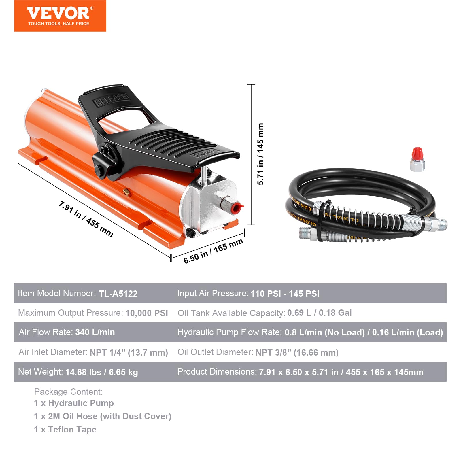 Foto 7 | Bomba Neumática Vevor 10,000 Psi 0.7 L Con Depósito De Aceite - Venta Internacional.