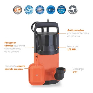 Foto 3 | Motobomba Sumergible Doméstica Con Motor Monofásico Eo Safe Imports Esi-19844 Naranja