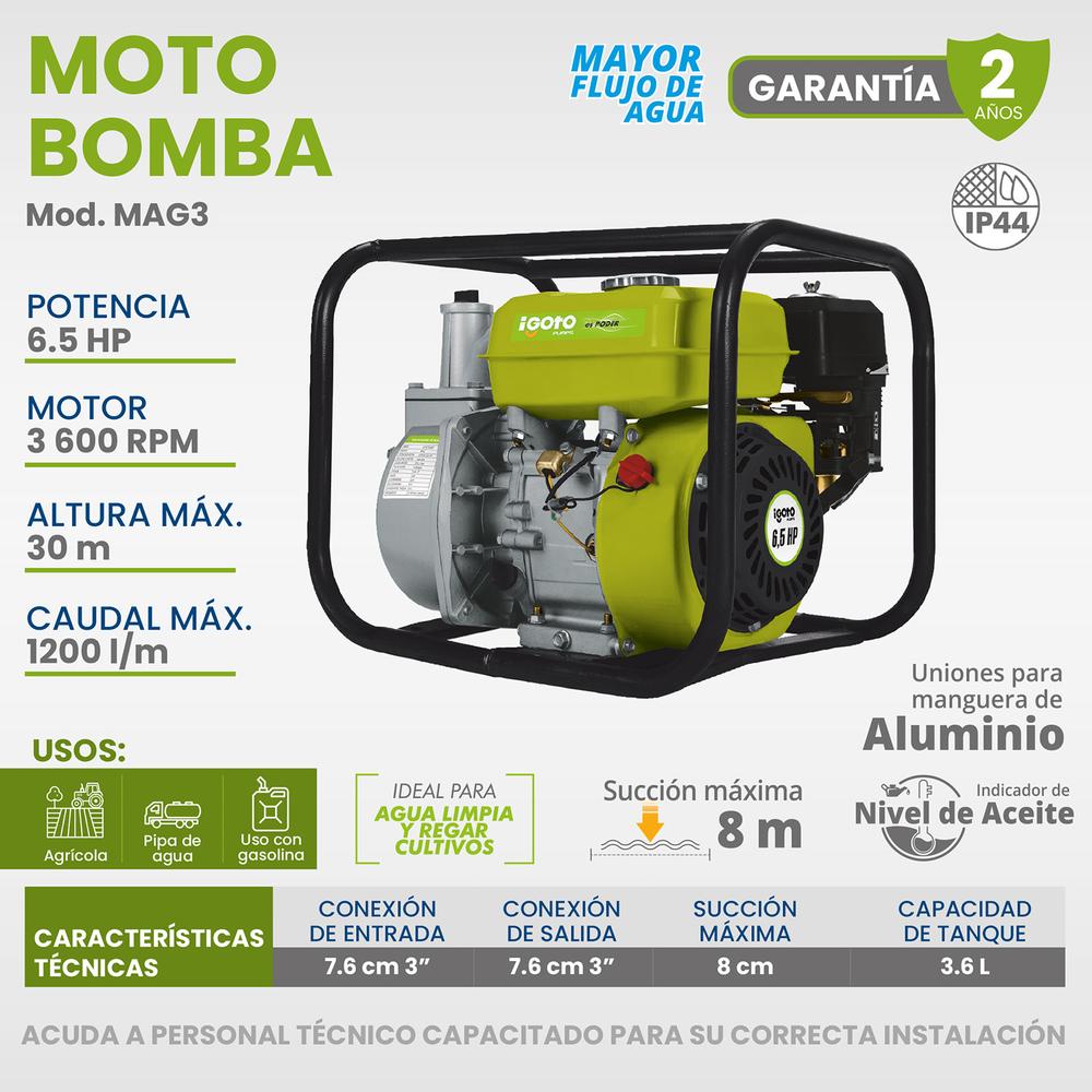 Foto 5 pulgar | Motobomba de Agua con Motor a Gasolina Igoto MAG3 color Verde 6.5 Hp 3 Pulg