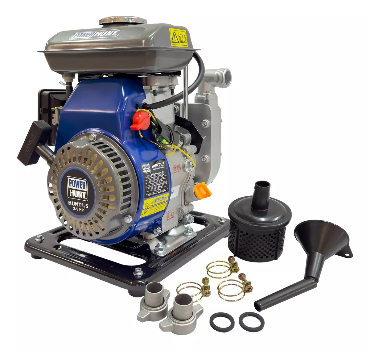 Motobomba Bomba De Agua 1.5x1.5 Pulgadas 2.5hp 4 Tiempos Riego Conexiones Y Abrazaderas Hunt1.5 Autocebante