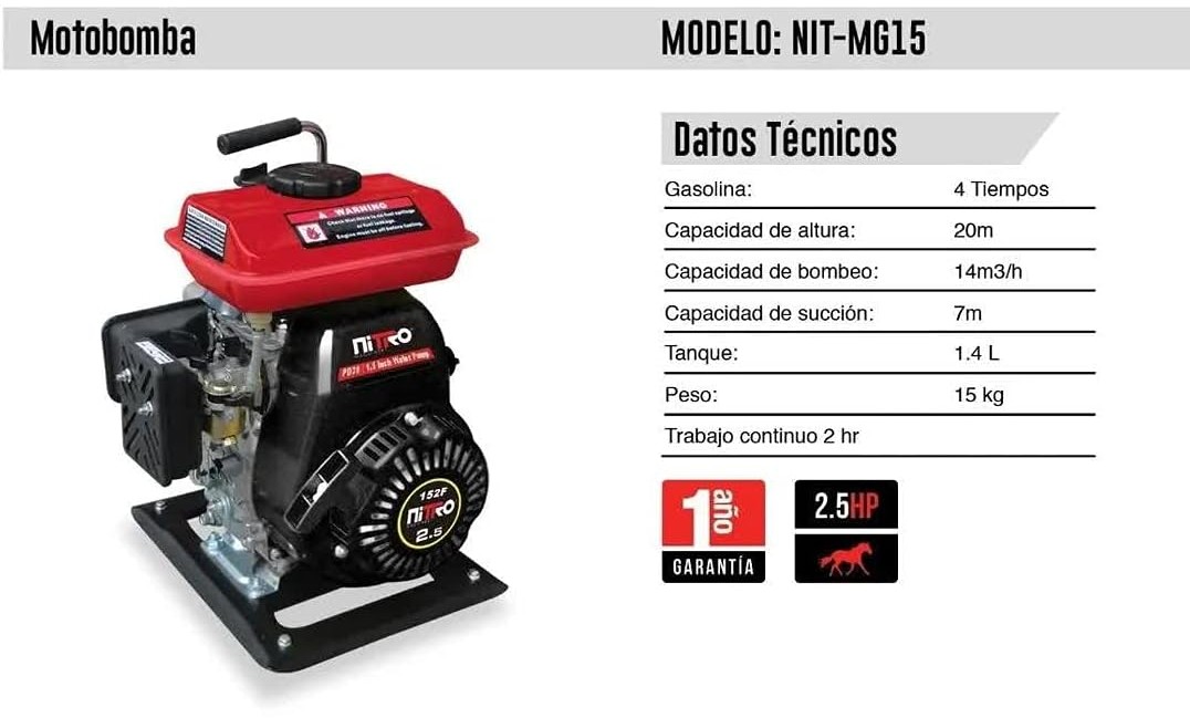 Foto 3 pulgar | Motobomba Nitro Nit-mg15 1.5 X 1.5 A Gasolina 4tiempos Color Rojo