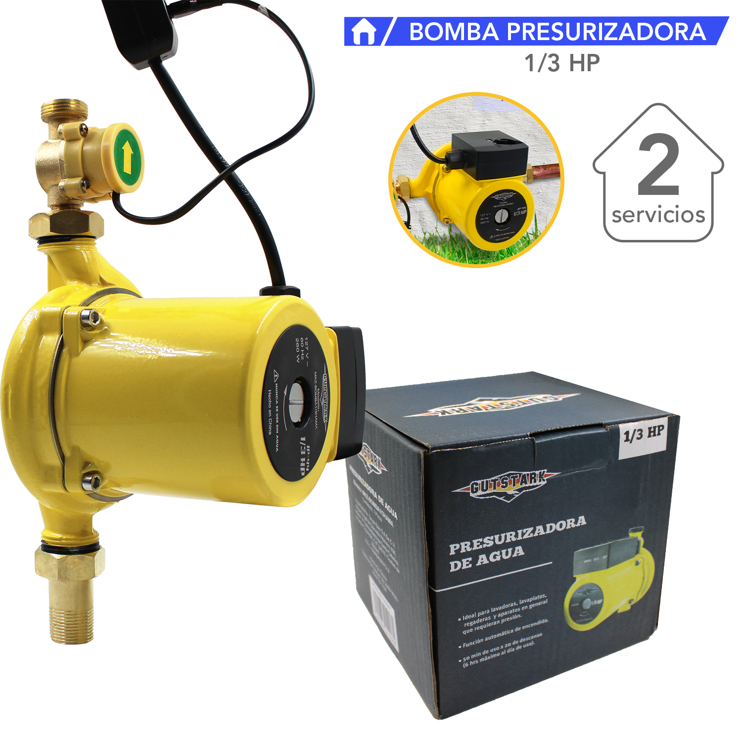 Foto 4 pulgar | Bomba Presurizadora de Agua Gutstark color Amarillo 2 Servicios 1/3 Hp Automática