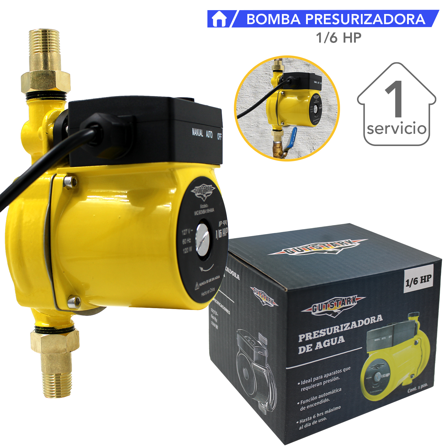 Foto 4 pulgar | Bomba Presurizadora de Agua Gutstark color Amarillo 1 Servicio 1/6 Hp Automática