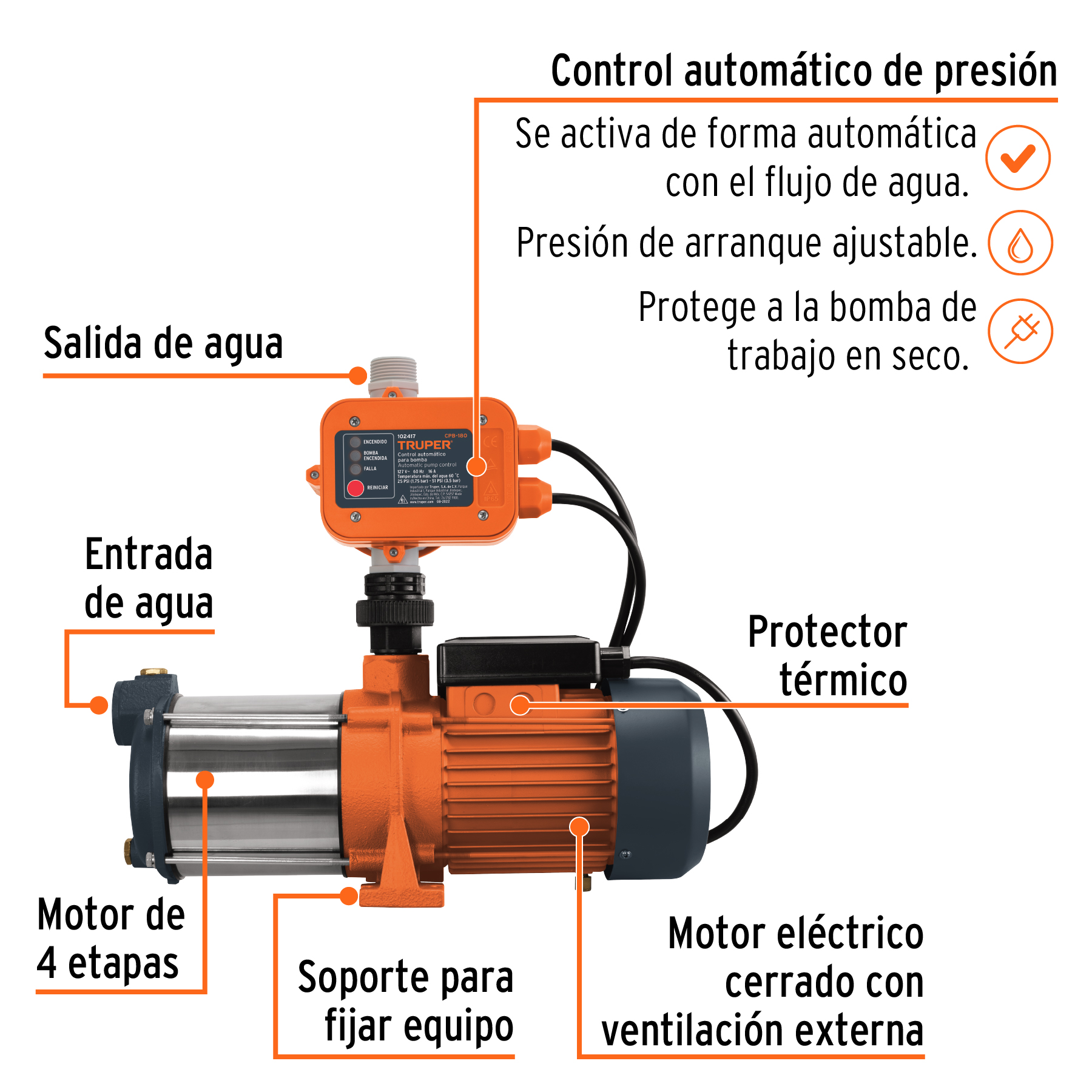 Foto 3 pulgar | Bomba Presurizadora Truper Multietapas 1 1/3 Hp