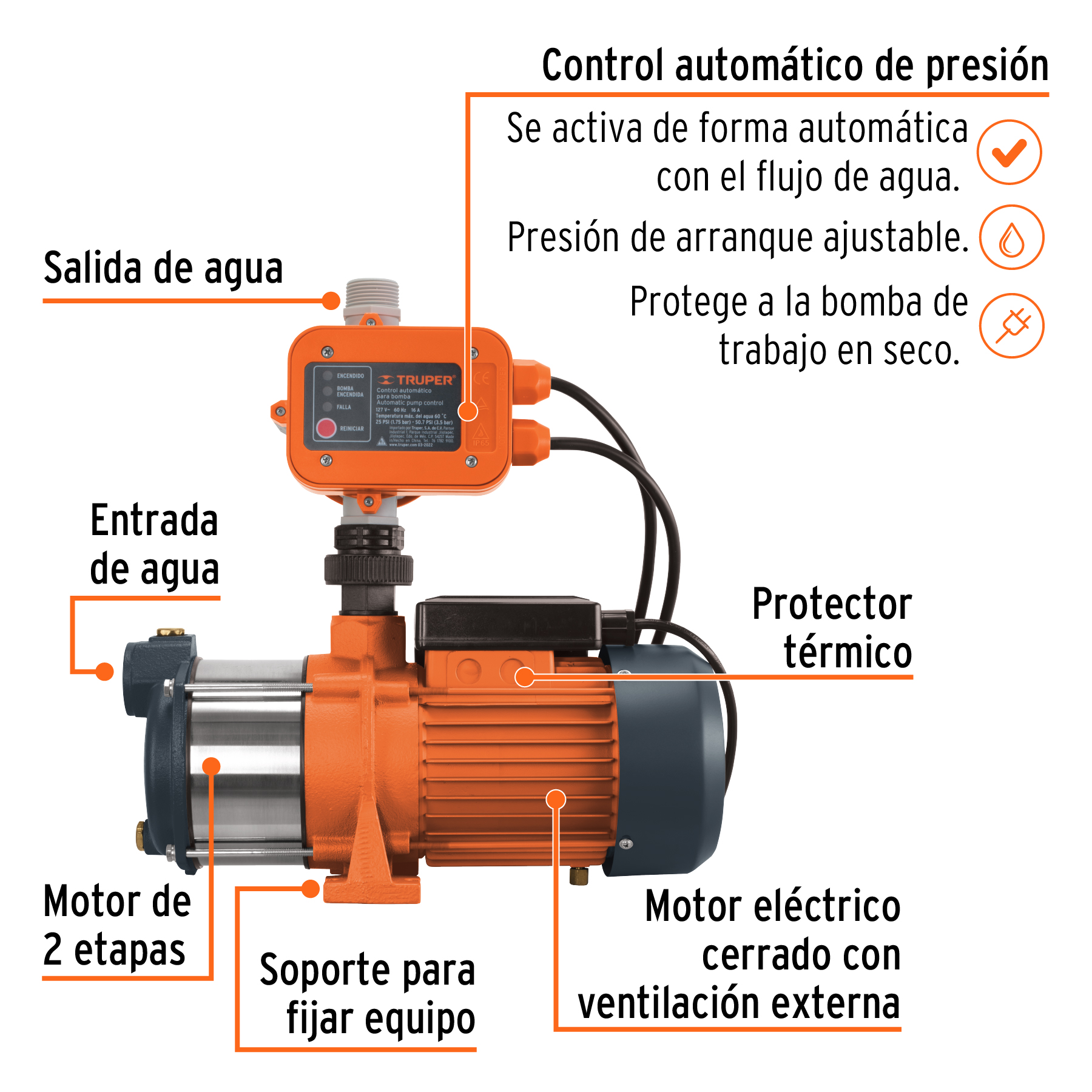 Foto 3 pulgar | Bomba Presurizadora Truper Multietapas 3/4 Hp