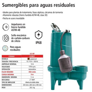 Foto 2 | Bomba Sumergible para Aguas Residuales IUSA 0.5 HP