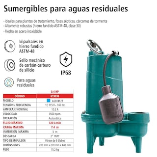 Foto 2 | Bomba Sumergible Para Aguas Residuales, Iusa 0.4 Hp