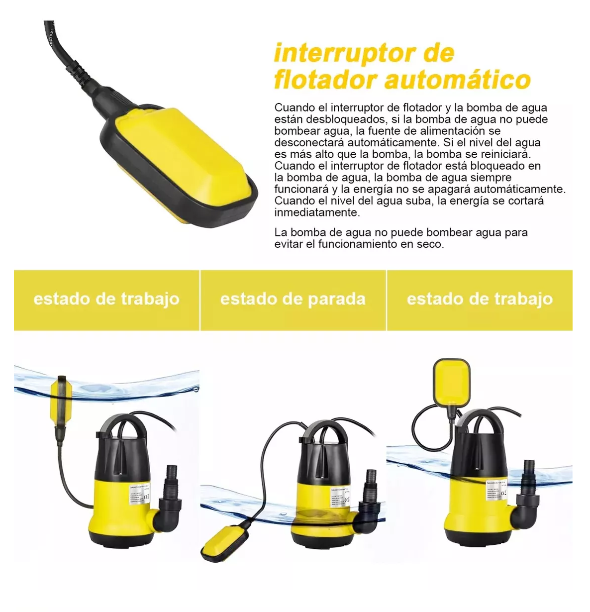 Foto 4 | Bomba Sumergible Plástica 1 Hp Para Agua Limpia Negro Amarillo