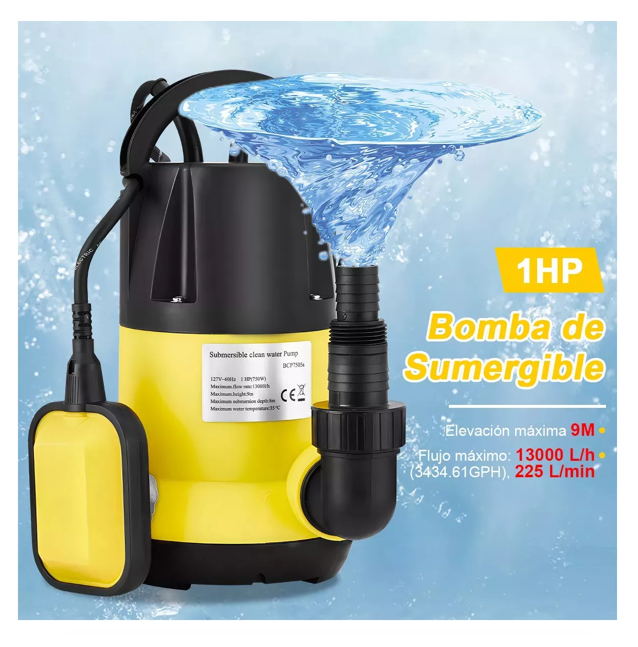 Foto 5 | Bomba Sumergible Plástica 1 Hp Para Agua Limpia Negro Amarillo