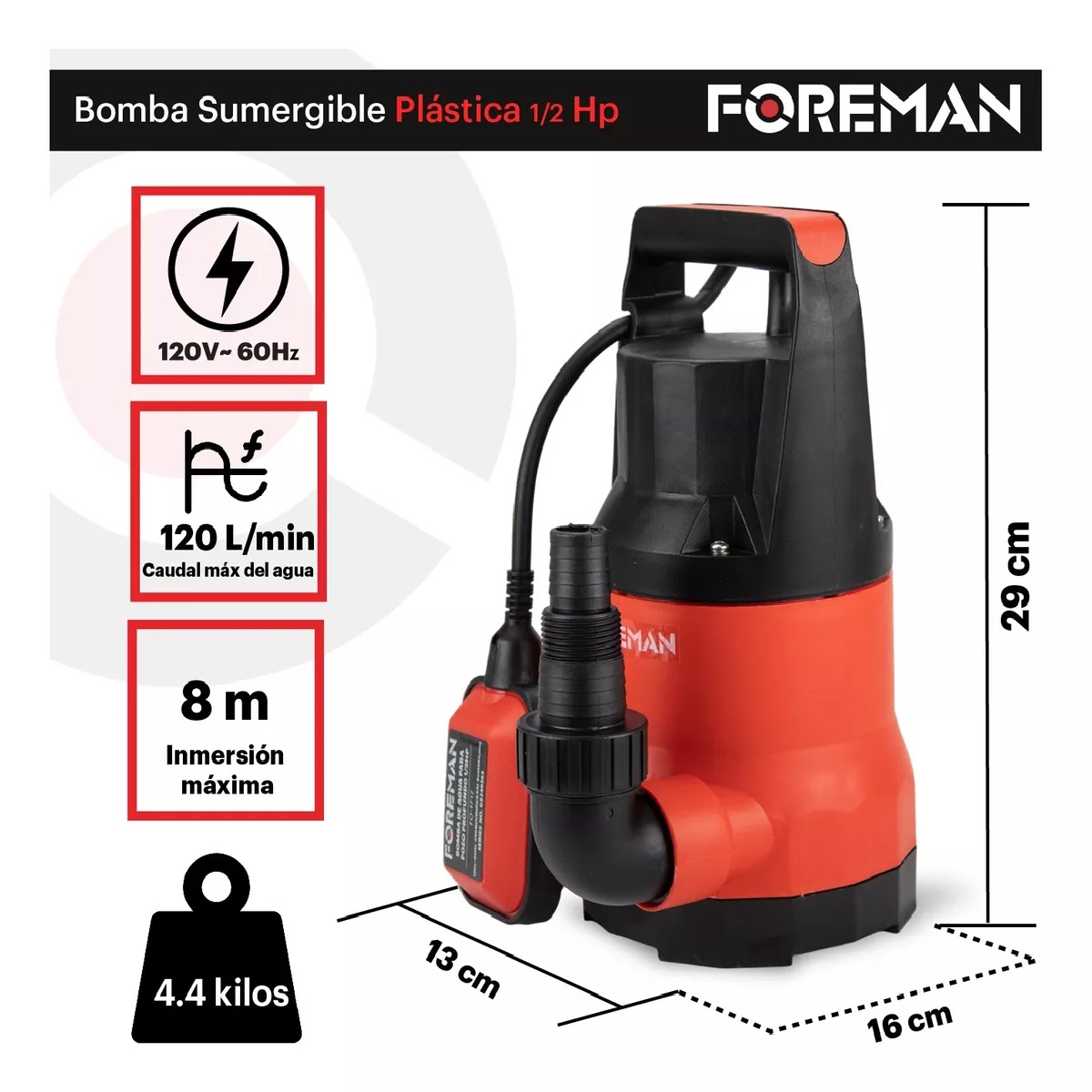 Foto 3 pulgar | Bomba Sumergible Plástica 1/2 Hp Para Agua Limpia 400w