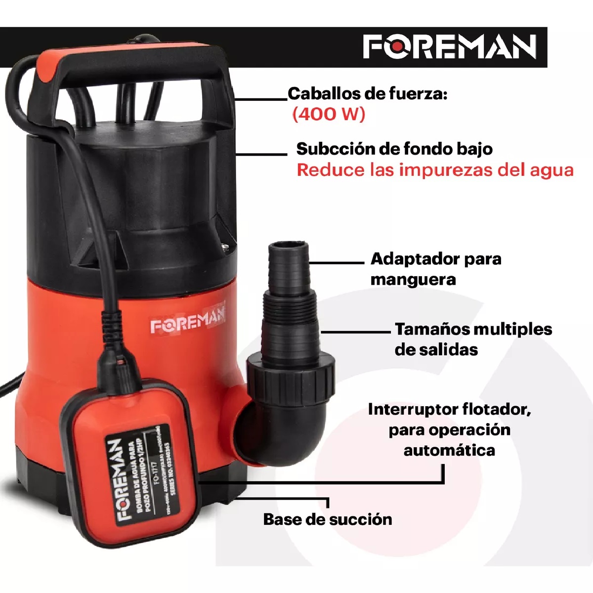 Foto 4 pulgar | Bomba Sumergible Plástica 1/2 Hp Para Agua Limpia 400w