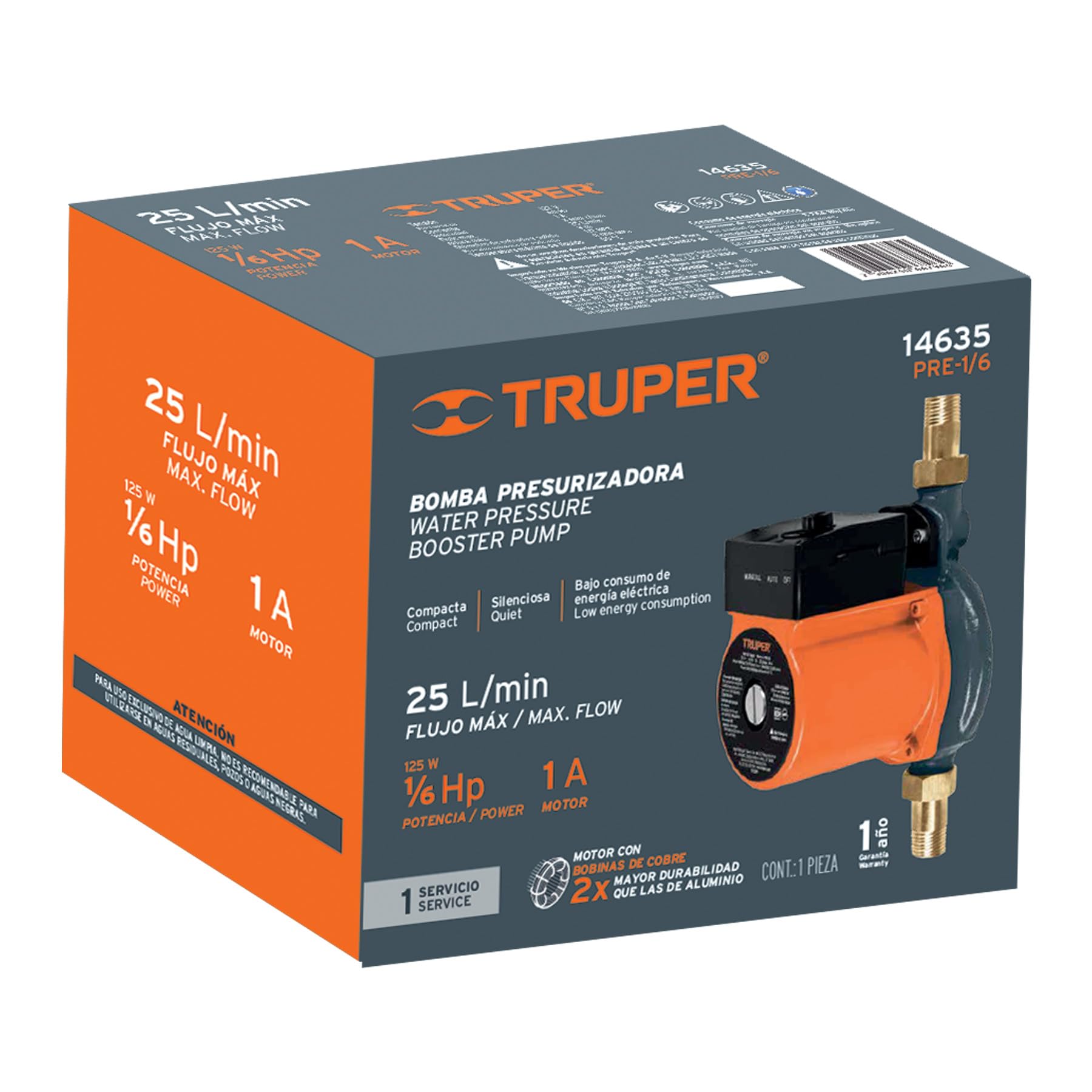 Foto 5 pulgar | Bomba Presurizadora Truper 1/6 Hp Industrial Plastic 25l/min - Venta Internacional.