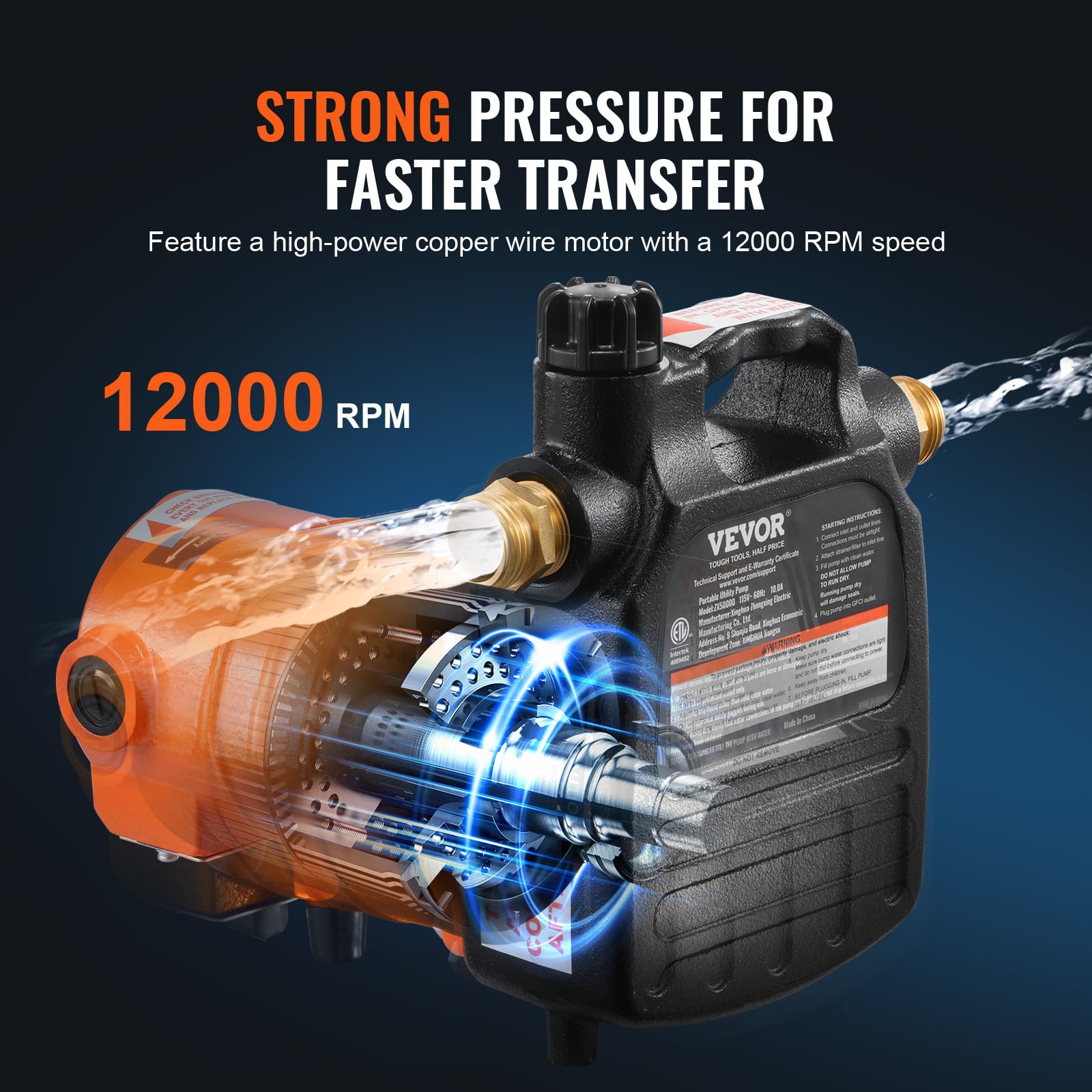 Foto 4 | Bomba De Transferencia De Agua Vevor 115v Ac 1600 Gph 1/2hp De Hierro Fundido - Venta Internacional.